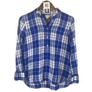 JCREW blue white plaid mid buttonup//XS